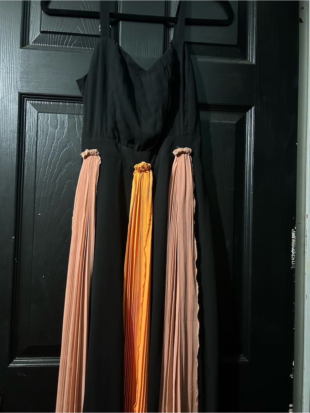 L'ATISTE Black Dress with Pink and peach Pleats